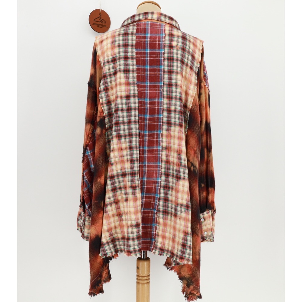 Oli & Hali Wash Mix Plaid Shirt Large Pockets Patchwork Distressed Cotton Blend - Picture 3 of 11